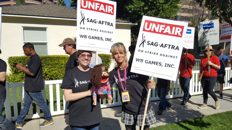 Frazelle at the November voice actors strike at Warner Brothers.